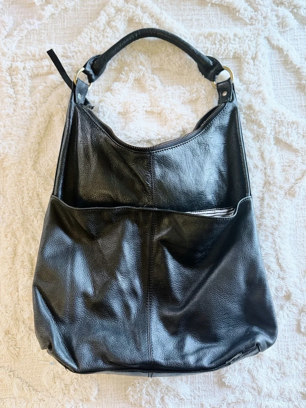 Latico Black Genuine Leather Hobo Shoulder Bag with Zebra Print Lining